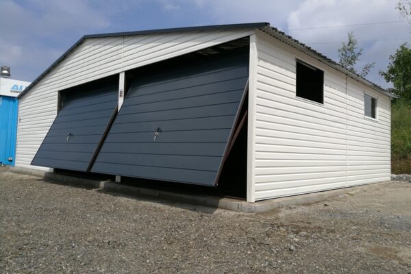 Plechová garáž 9x6m - bílá/grafit