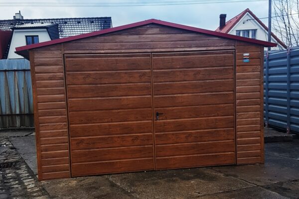Plechová garáž 4x6 m – zlatý dub/dvoukřídlá vrata