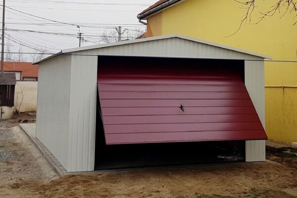 Plechová garáž 4x6 m - bílá/třešeň tmavá matná