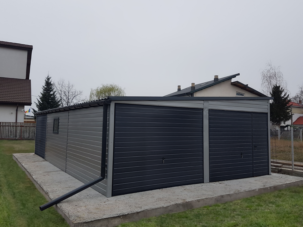 3 2 - Plechová garáž 6x10m – stříbrný/ grafit tmavý